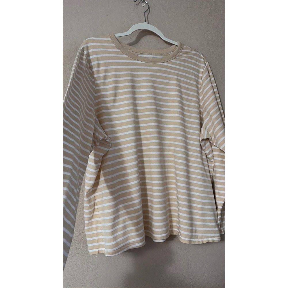 Old Navy Everywear Womens XXL Tan White Striped Long Sleeve Cotton T-Shirt - Picture 4 of 9